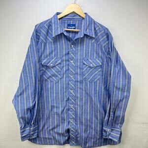 Vintage 90s Wrangler Striped Pearl Snap Button Shirt 2XL